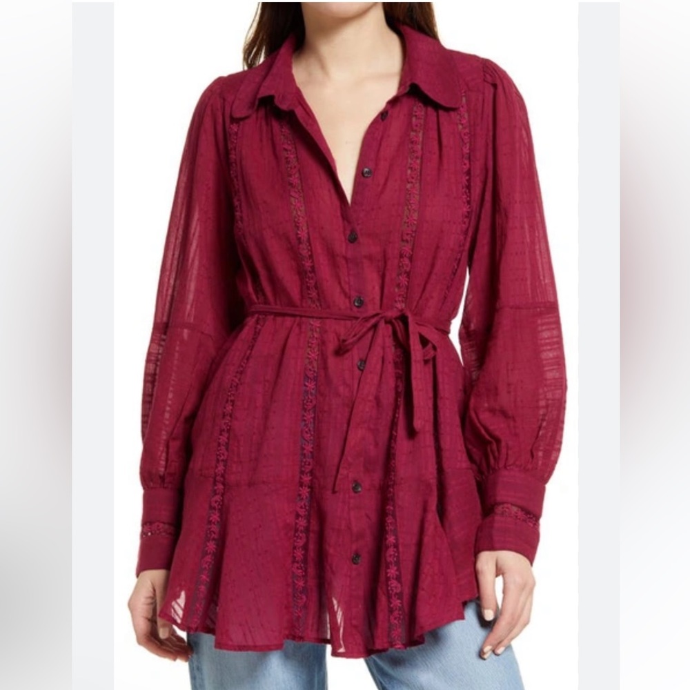 Free People Mikaela Tunic Off Beat Magenta Oversize button down Shirt XS / S